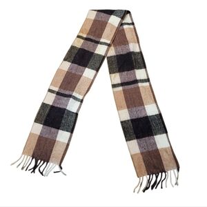 Marangani Plaid Wool Scarf  Brown, Black Tan Fringe